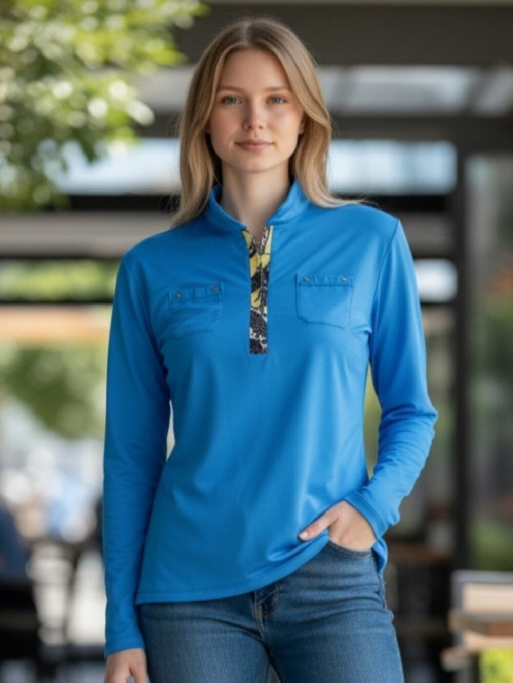 Jamie Sadock Women’s Blue Long-Sleeve Quarter Zip Performance Tee